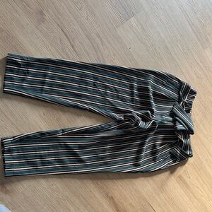 High-Waist Paperbag Chinos in Dark Green Stripe
